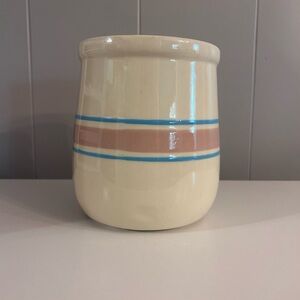 McCoy Cream Ceramic Crock with Blue and Pink Stripes